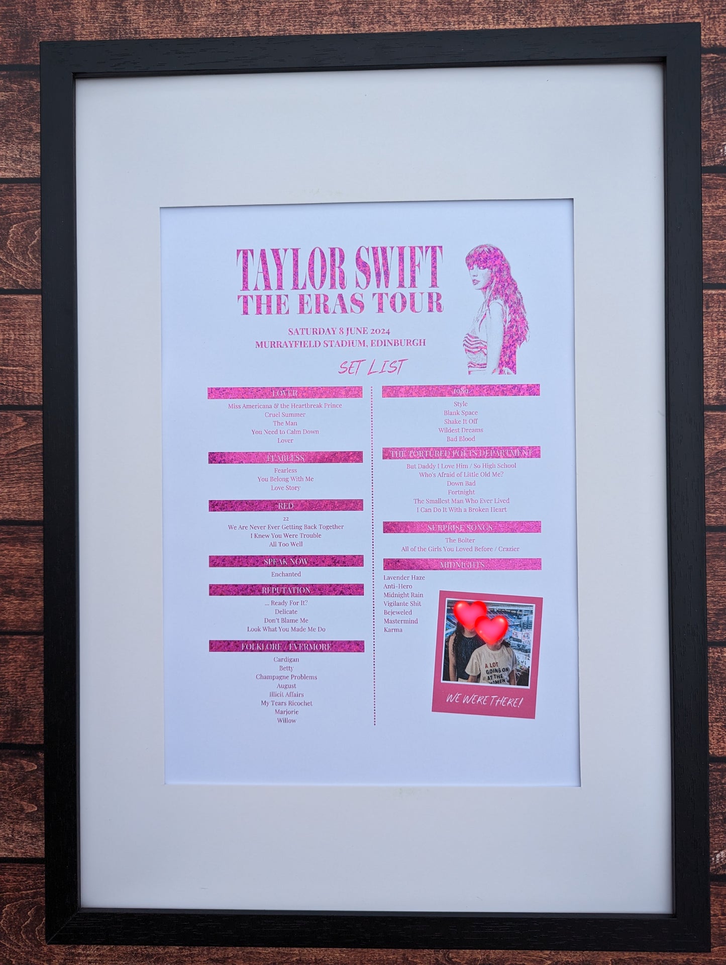 Personalised foil Taylor Swift Eras Tour setlist print keepsake