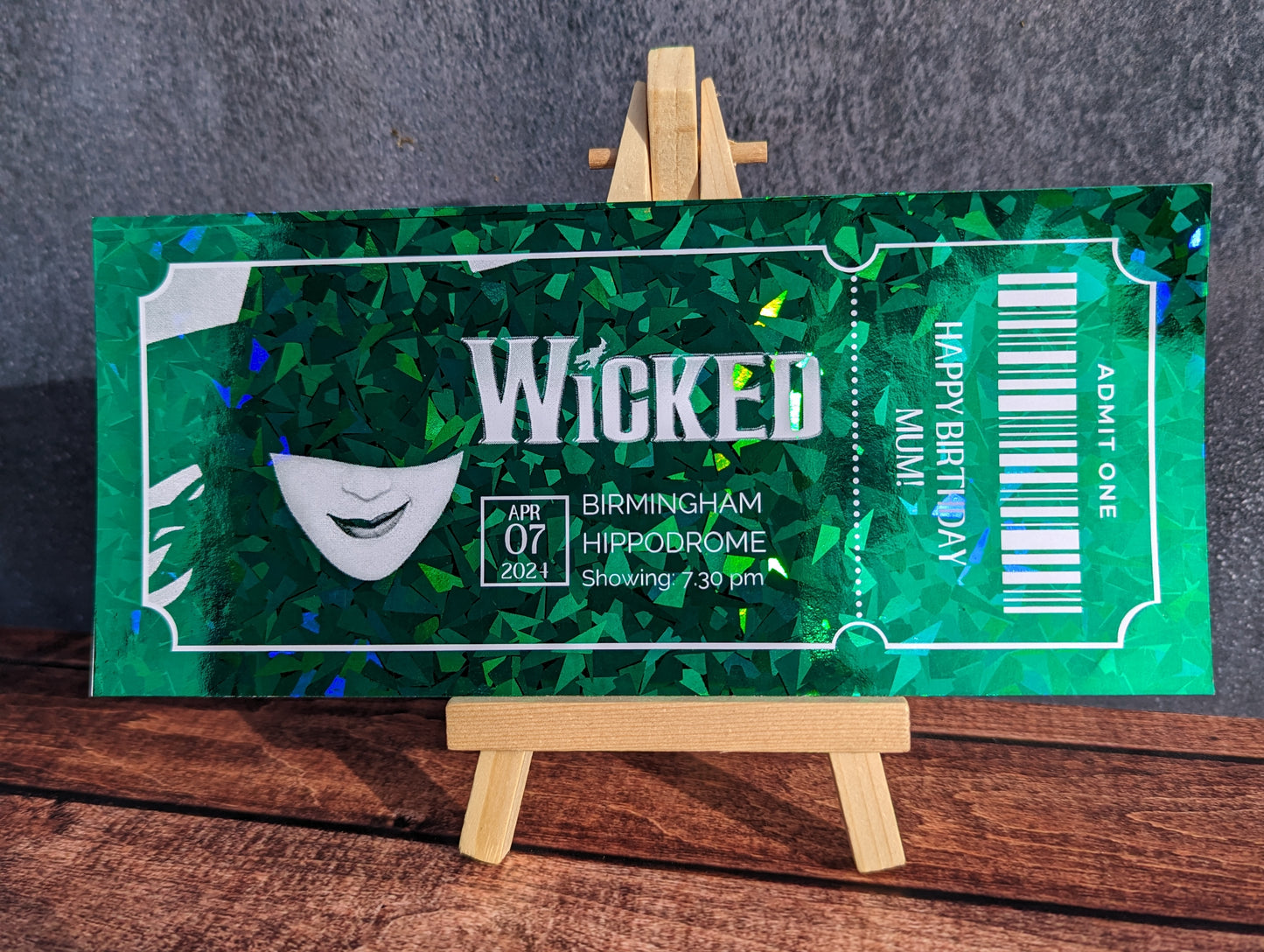 Personalised foil theatre ticket - keepsake, gift