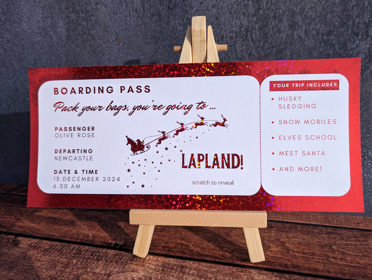 Personalised foil scratch and reveal boarding pass - keepsake, gift