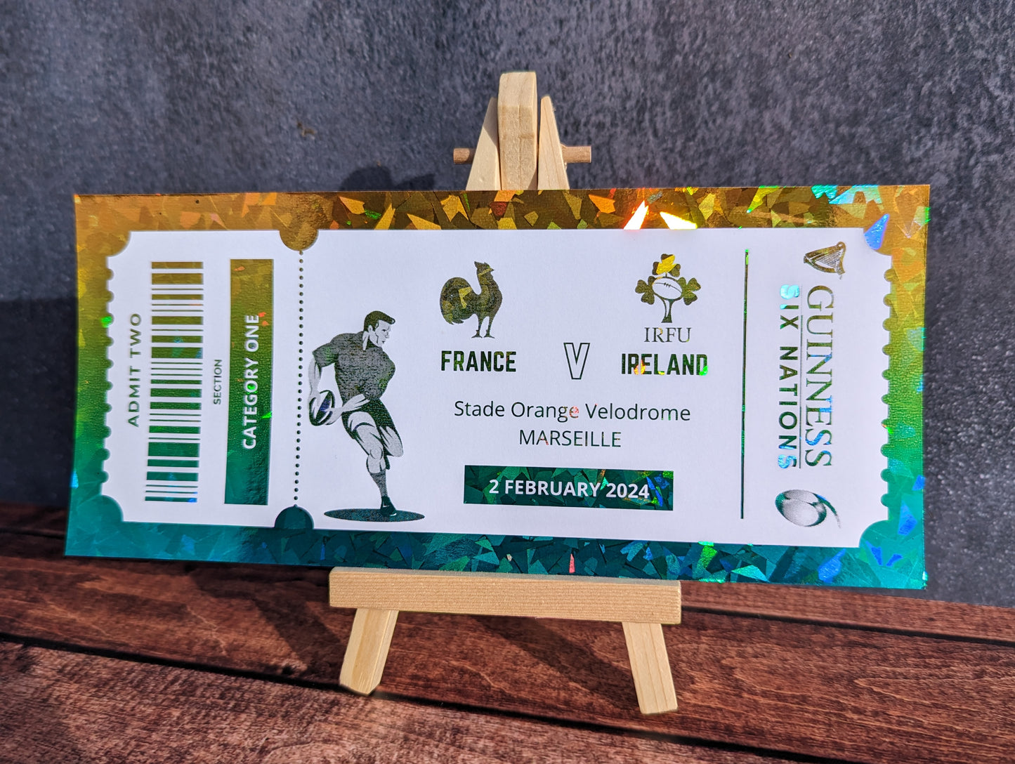 Personalised foil sports ticket e.g. football, rugby, darts - keepsake, gift