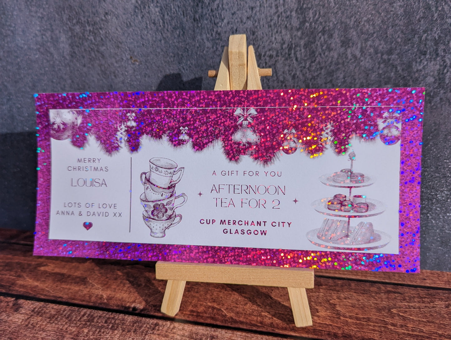 Personalised foil ticket for afternoon tea / dinner