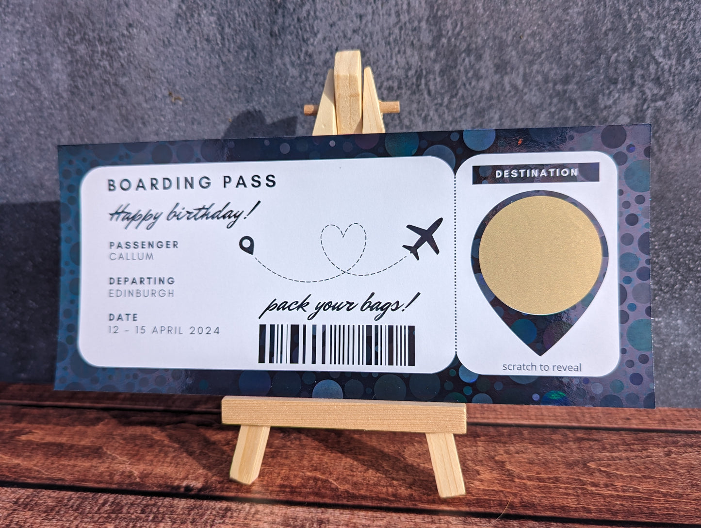 Personalised foil scratch and reveal boarding pass - keepsake, gift