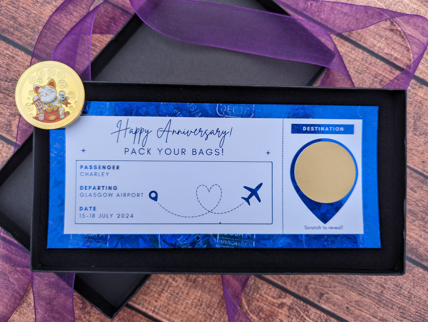 Personalised foil scratch and reveal boarding pass - keepsake, gift