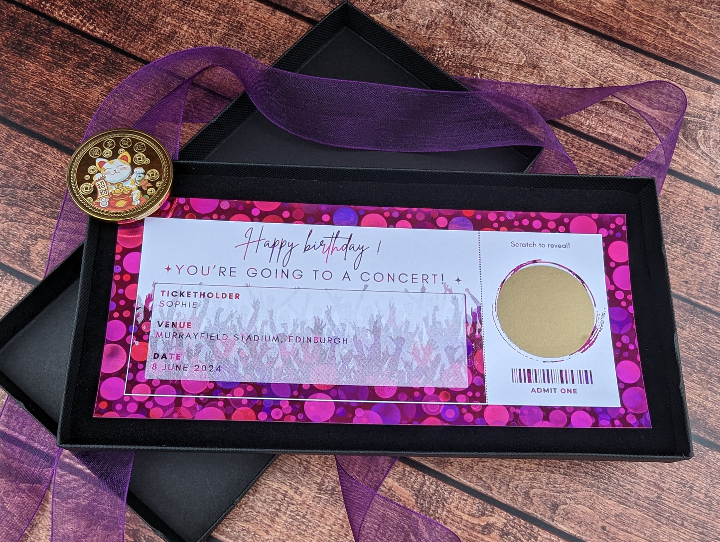 Personalised foil scratch and reveal ticket - any event or occasion - keepsake, gift