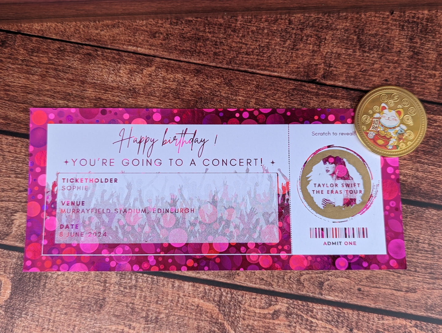 Personalised foil scratch and reveal ticket - any event or occasion - keepsake, gift