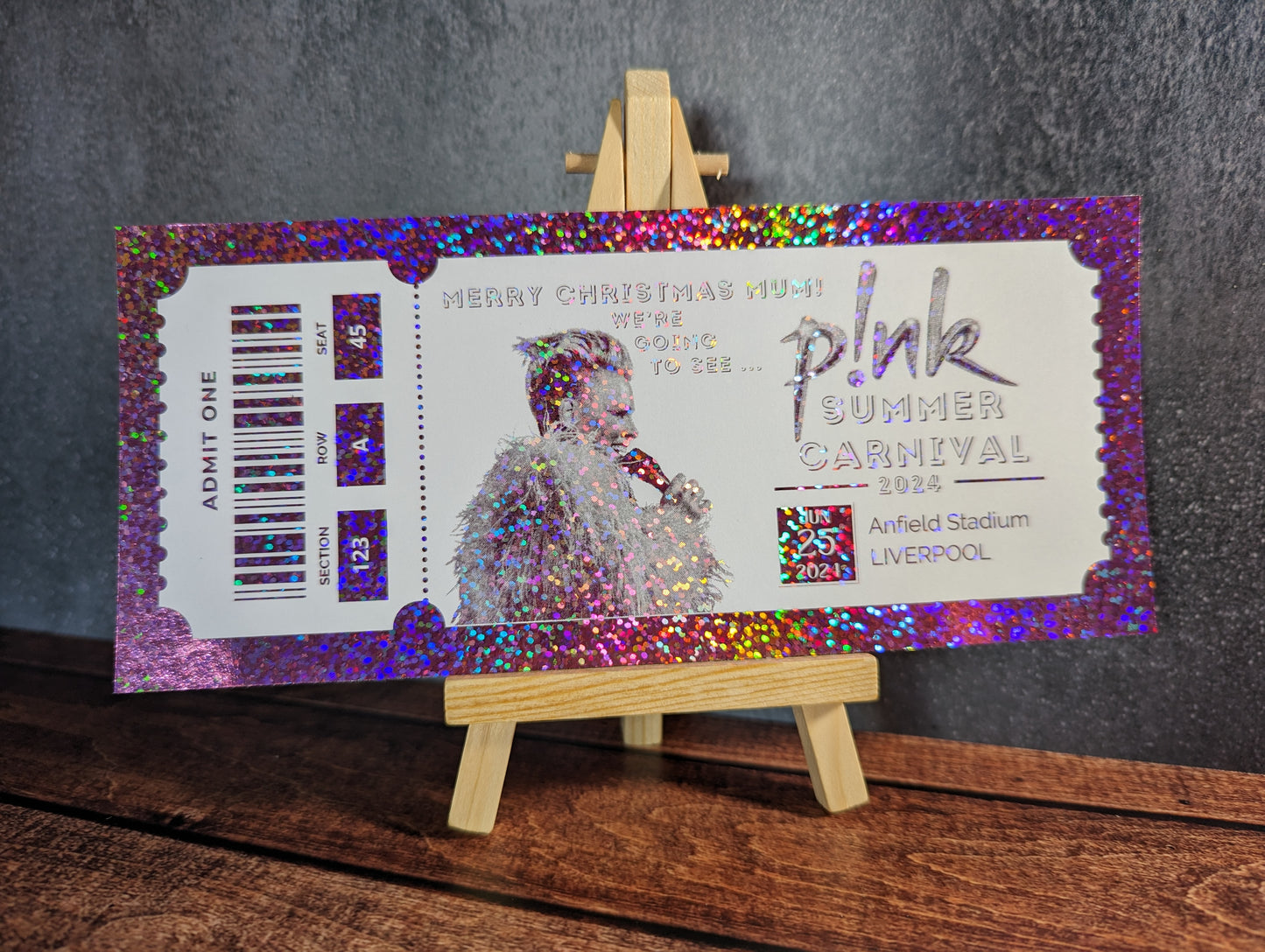 Personalised foil concert ticket - keepsake, gift