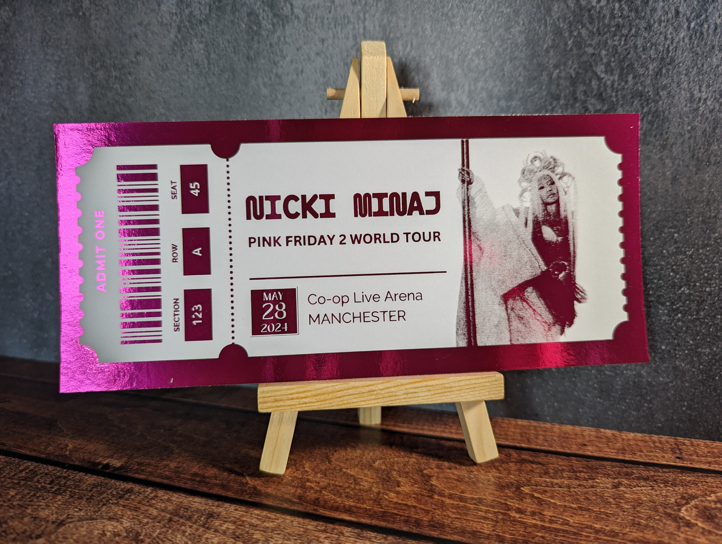 Personalised foil concert ticket - keepsake, gift