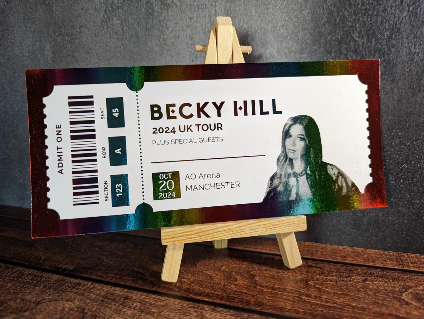 Personalised foil concert ticket - keepsake, gift