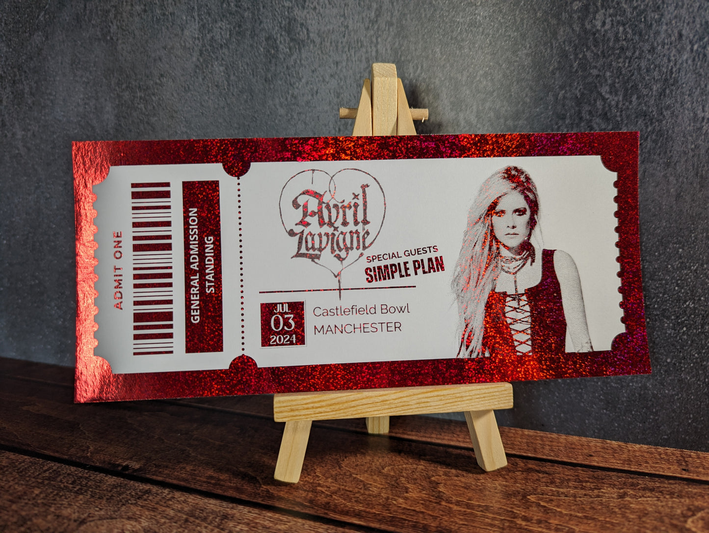 Personalised foil concert ticket - keepsake, gift