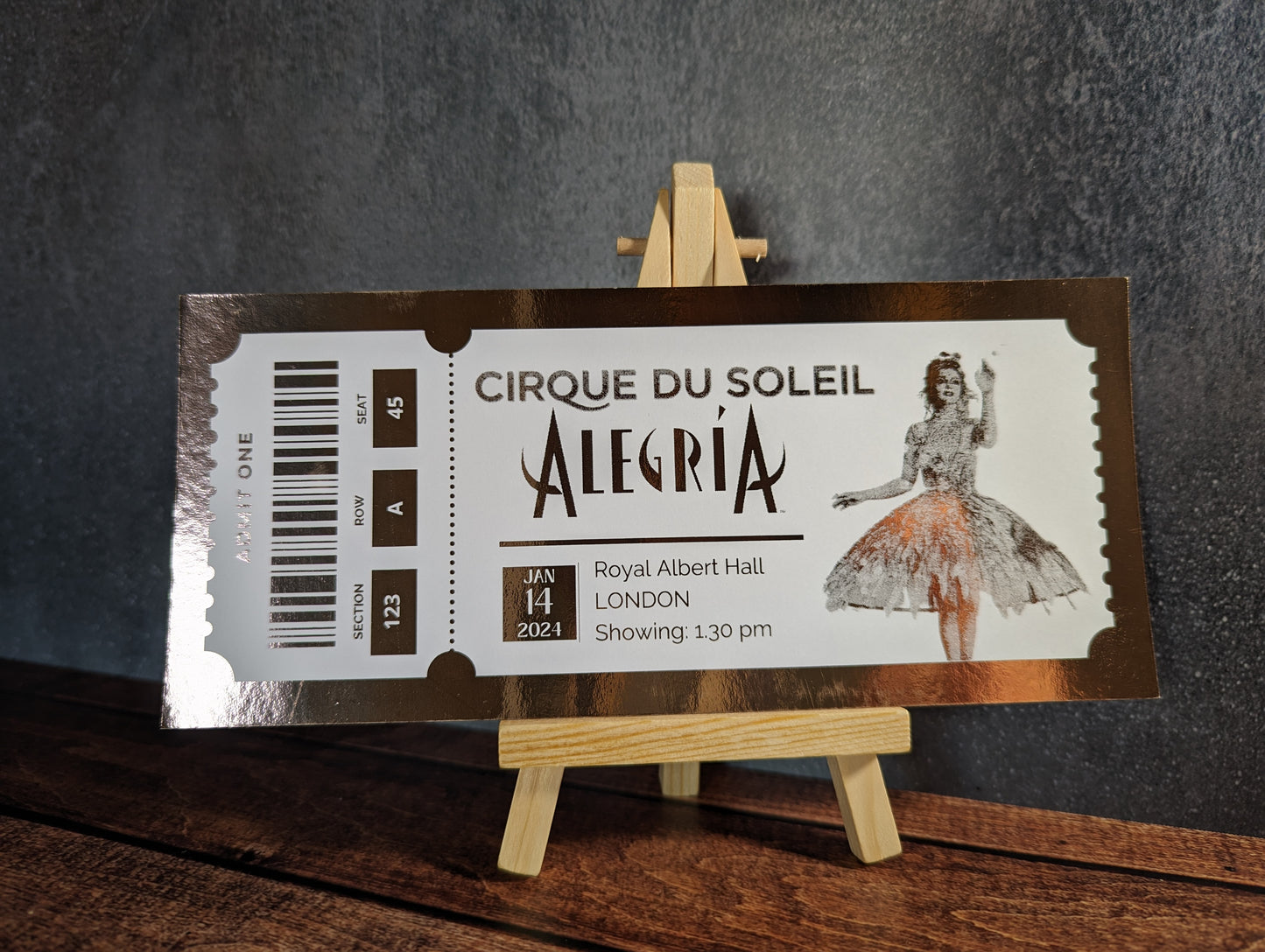 Personalised foil concert ticket - keepsake, gift